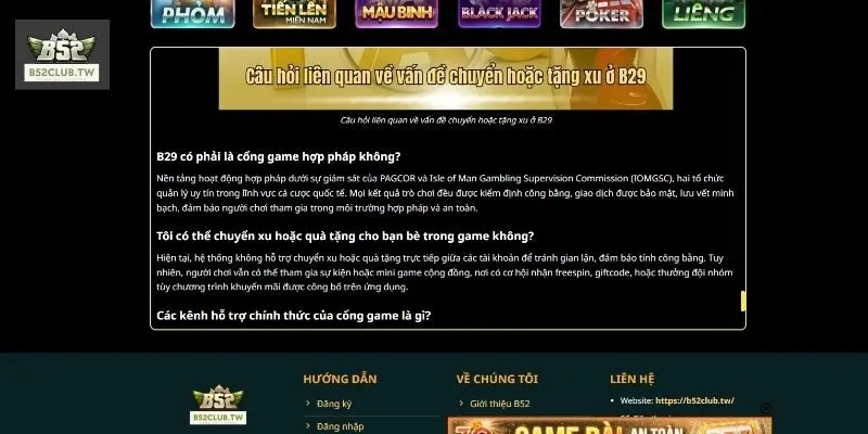 Câu Hỏi Thường Gặp 2 Giải đáp câu hỏi thường gặp B52Club về tài khoản